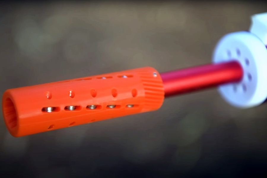 Closeup of orange tip on imitation gun