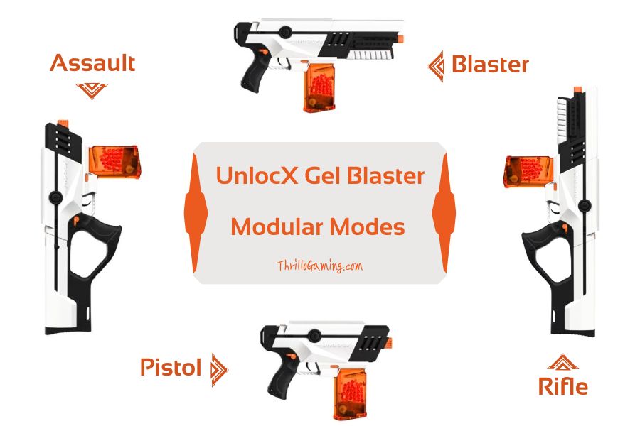 UnlocX gel blaster modular modes: pistol, blaster, assault and rifle