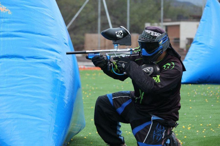 Playing with a paintball gun in a speedball match